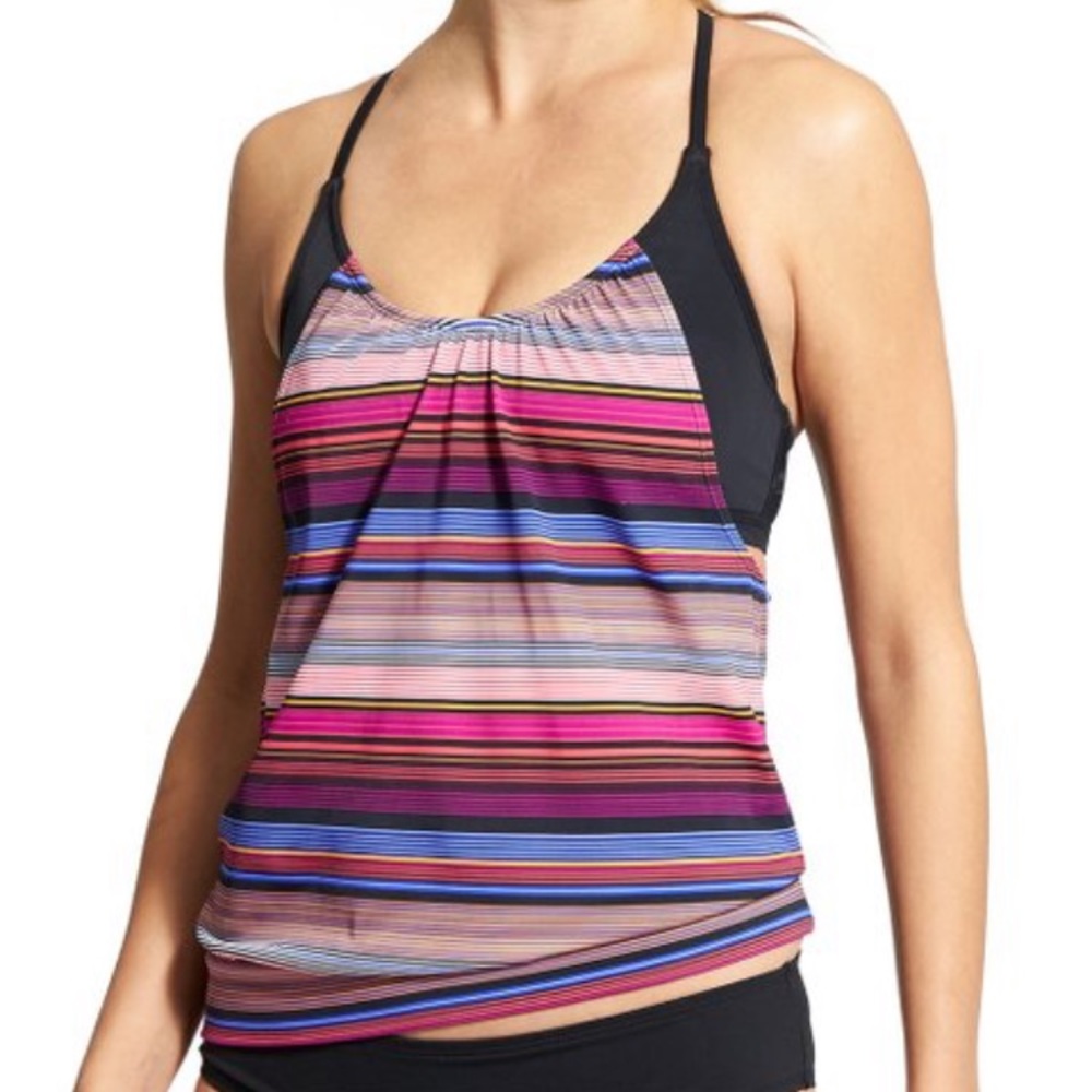 Athleta Capri Stripe Blousy Tankini Swimwear